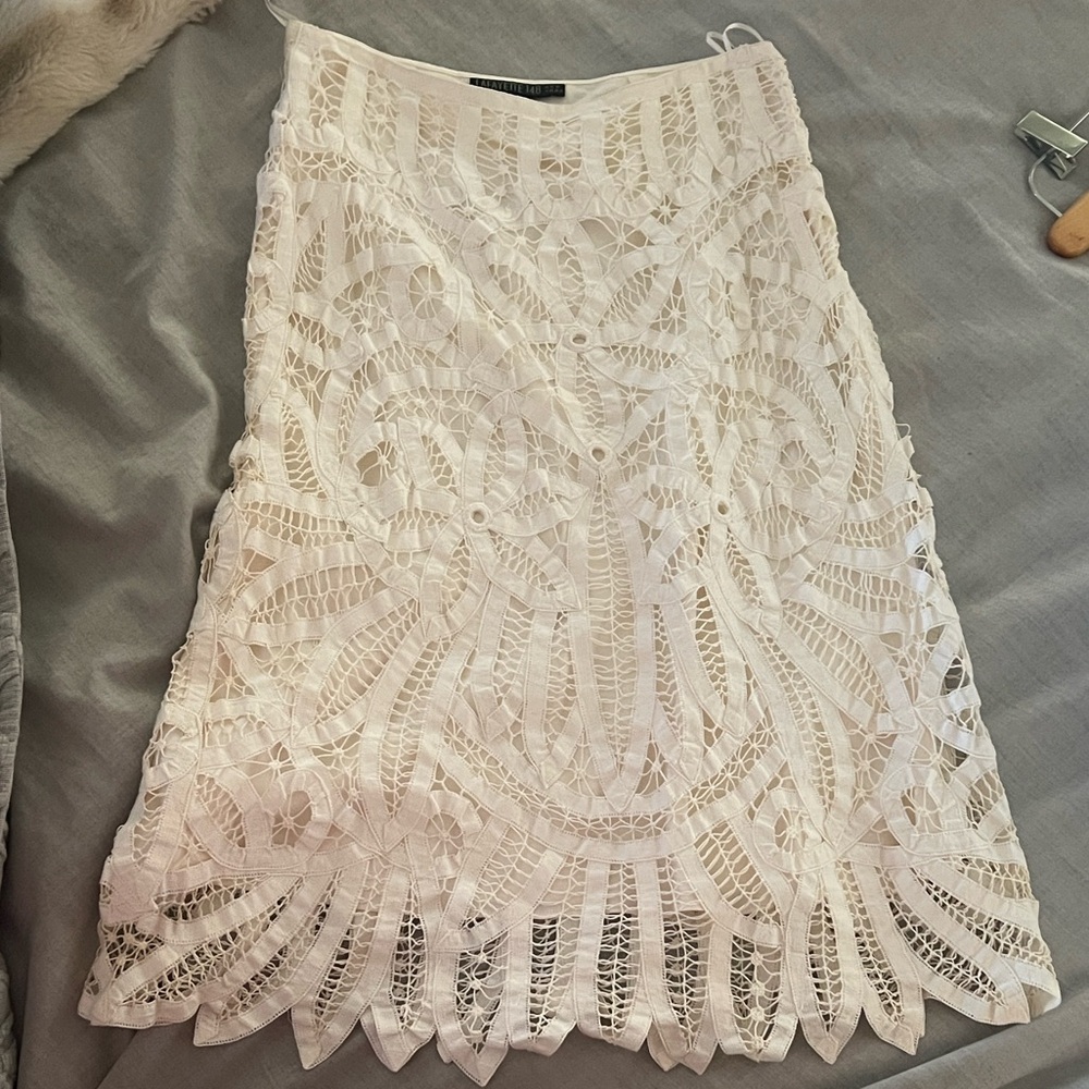 Lafayette 148 New York Cream Lace Skirt